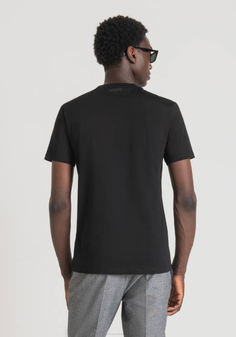 T-shirt coupe slim en pur coton avec imprimé sur le devant Antony Morato noir Hommes vêtements 4B4P153