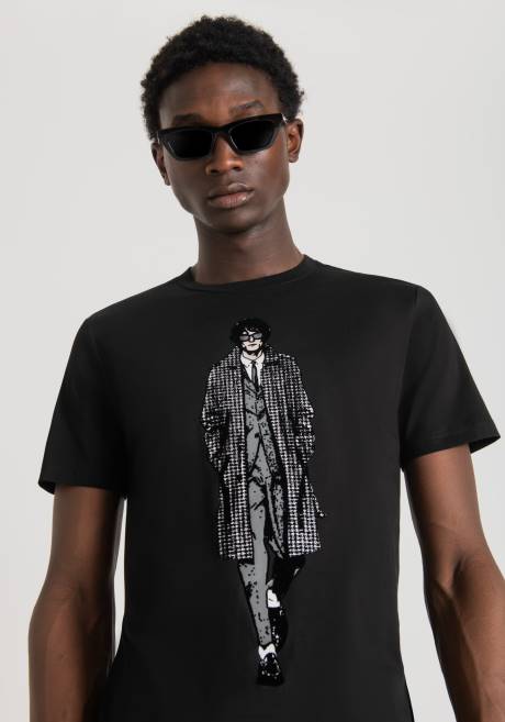 T-shirt coupe slim en pur coton avec imprimé sur le devant Antony Morato noir Hommes vêtements 4B4P153