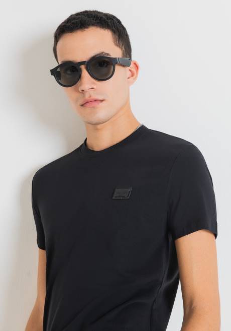 T-shirt coupe super slim avec plaque logo Antony Morato noir Hommes vêtements 4B4P193
