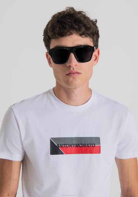 T-shirt coupe super slim en coton stretch avec imprimé sur le devant Antony Morato blanc Hommes vêtements 4B4P159
