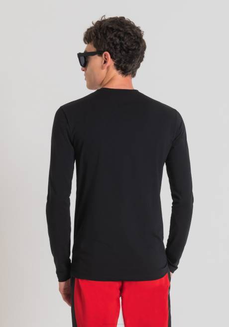 T-shirt à manches longues coupe super slim en coton stretch avec logo imprimé caoutchouté Antony Morato noir Hommes vêtements 4B4P177