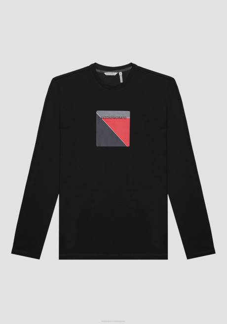 T-shirt à manches longues coupe super slim en coton stretch avec logo imprimé caoutchouté Antony Morato noir Hommes vêtements 4B4P177