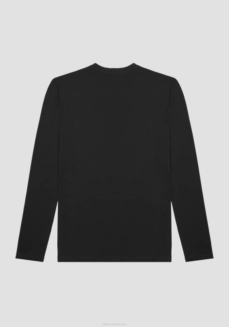 T-shirt à manches longues coupe super slim en coton stretch avec logo imprimé caoutchouté Antony Morato noir Hommes vêtements 4B4P177