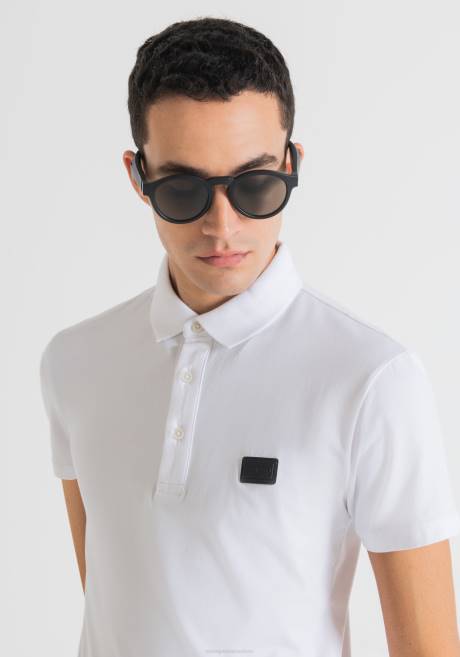 polo Super Slim Fit en coton stretch avec patch logo Antony Morato blanc Hommes vêtements 4B4P180