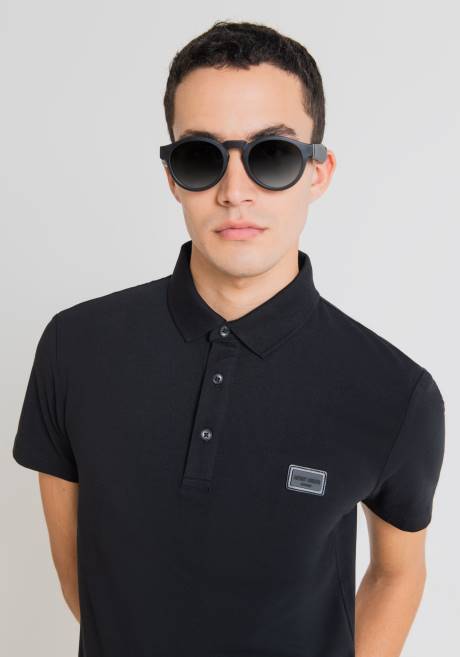 polo Super Slim Fit en coton stretch avec patch logo Antony Morato noir Hommes vêtements 4B4P179