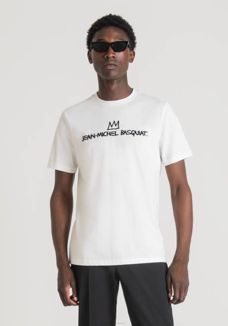 t-shirt coupe classique en 100% coton avec imprimé basquiat Antony Morato crème Hommes vêtements 4B4P215
