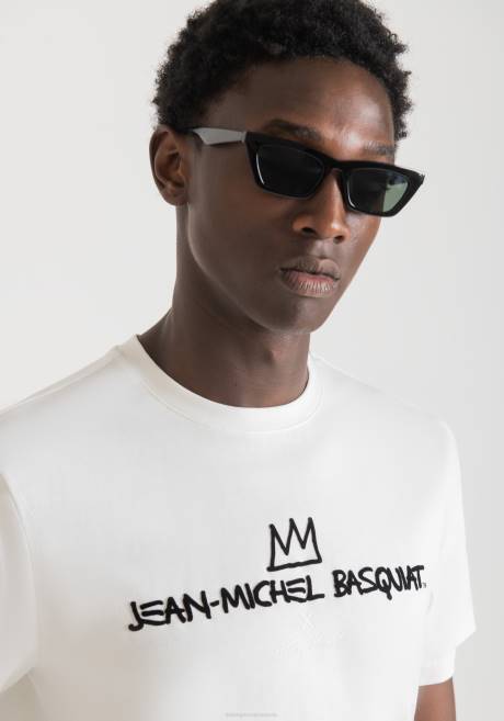 t-shirt coupe classique en 100% coton avec imprimé basquiat Antony Morato crème Hommes vêtements 4B4P215
