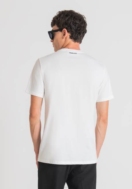 t-shirt coupe classique en 100% coton avec imprimé contrasté Antony Morato crème Hommes vêtements 4B4P145