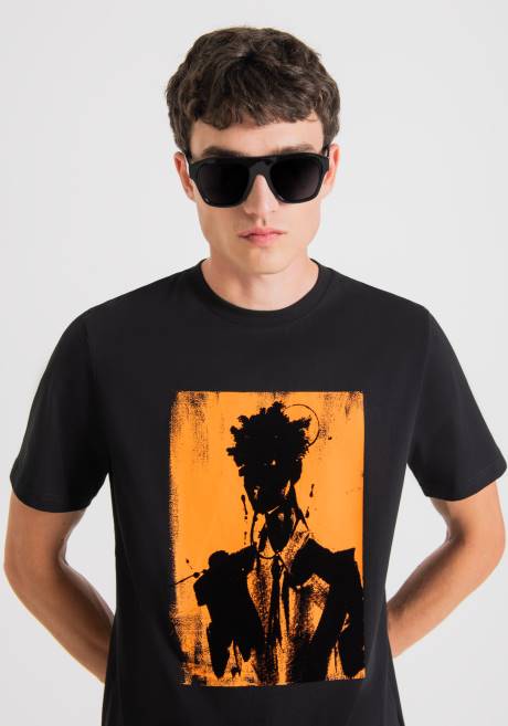 t-shirt coupe classique en 100% coton avec imprimé contrasté Antony Morato noir Hommes vêtements 4B4P144
