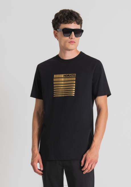 t-shirt coupe classique en 100% coton avec imprimé floqué Antony Morato noir Hommes vêtements 4B4P146