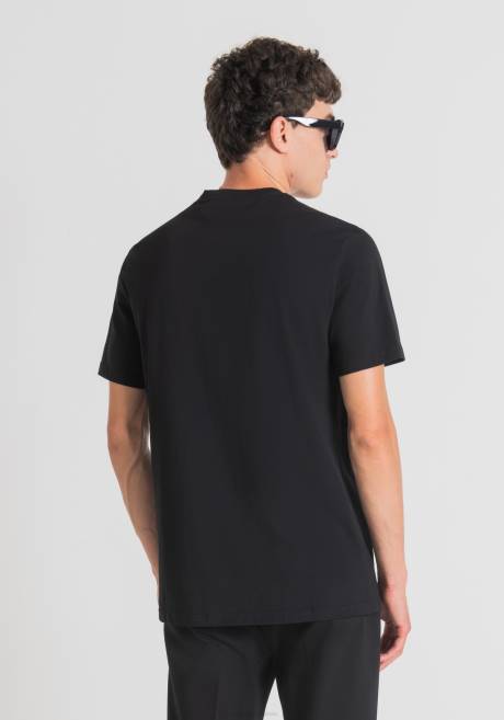 t-shirt coupe classique en 100% coton avec imprimé floqué Antony Morato noir Hommes vêtements 4B4P146