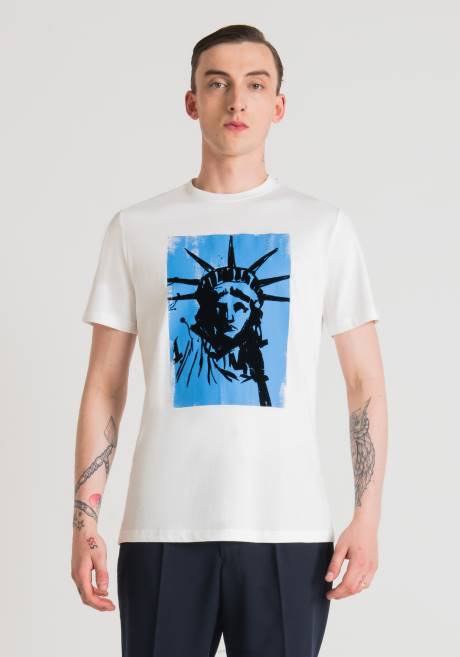 t-shirt coupe classique en 100% coton avec imprimé statue de la liberté Antony Morato crème Hommes vêtements 4B4P206