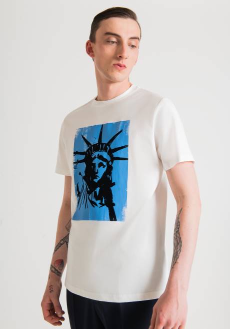 t-shirt coupe classique en 100% coton avec imprimé statue de la liberté Antony Morato crème Hommes vêtements 4B4P206