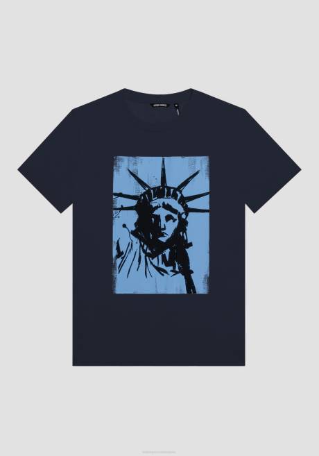 t-shirt coupe classique en 100% coton avec imprimé statue de la liberté Antony Morato encre bleue Hommes vêtements 4B4P207
