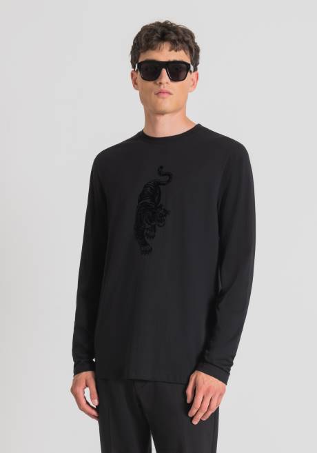 t-shirt coupe classique en 100% coton avec imprimé tigre Antony Morato noir Hommes vêtements 4B4P158