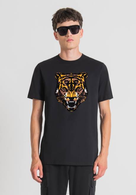 t-shirt coupe classique en 100% coton avec imprimé tigre Antony Morato noir Hommes vêtements 4B4P183