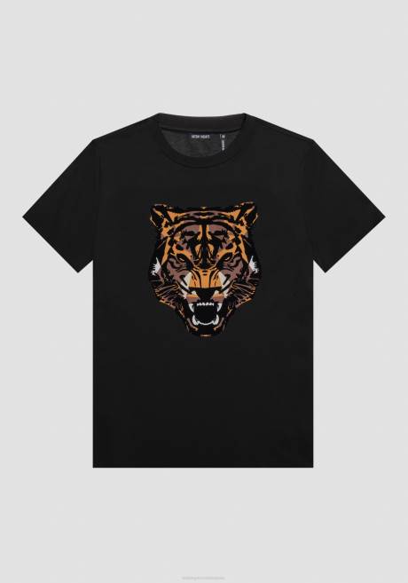t-shirt coupe classique en 100% coton avec imprimé tigre Antony Morato noir Hommes vêtements 4B4P183