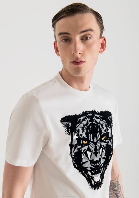 t-shirt coupe classique en 100% coton doux avec imprimé panthère Antony Morato crème Hommes vêtements 4B4P199