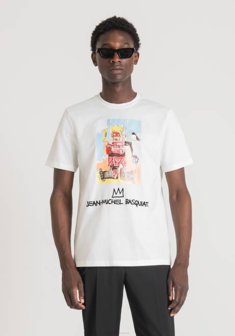 t-shirt coupe classique en coton avec imprimé basquiat Antony Morato crème Hommes vêtements 4B4P213