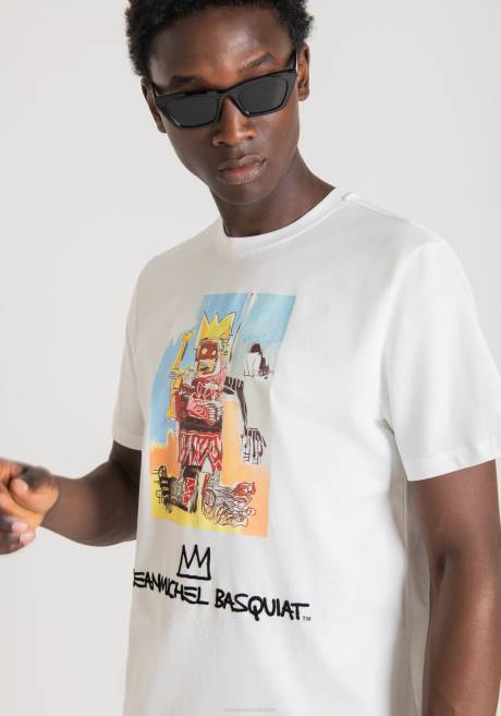 t-shirt coupe classique en coton avec imprimé basquiat Antony Morato crème Hommes vêtements 4B4P213