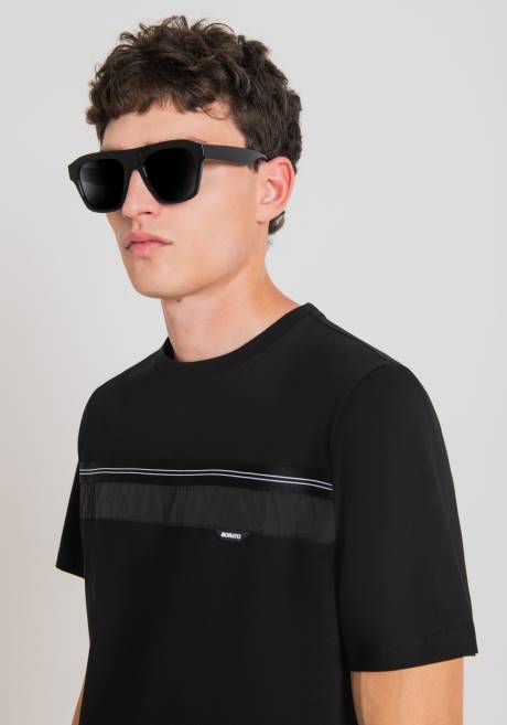 t-shirt coupe classique en coton doux avec bande contrastée Antony Morato noir Hommes vêtements 4B4P175