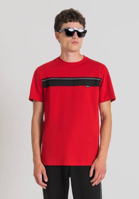 t-shirt coupe classique en coton doux avec bande contrastée Antony Morato rouge Hommes vêtements 4B4P176