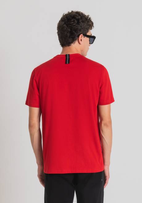 t-shirt coupe classique en coton doux avec bande contrastée Antony Morato rouge Hommes vêtements 4B4P176