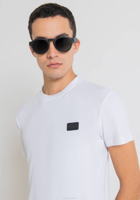 t-shirt coupe super slim avec poche en simili cuir Antony Morato blanc Hommes vêtements 4B4P195