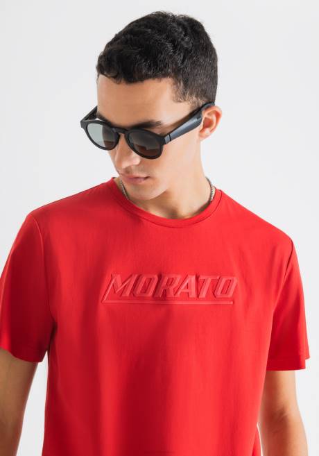 t-shirt slim fit en pur coton avec imprimé morato Antony Morato rouge feu Hommes vêtements 4B4P188