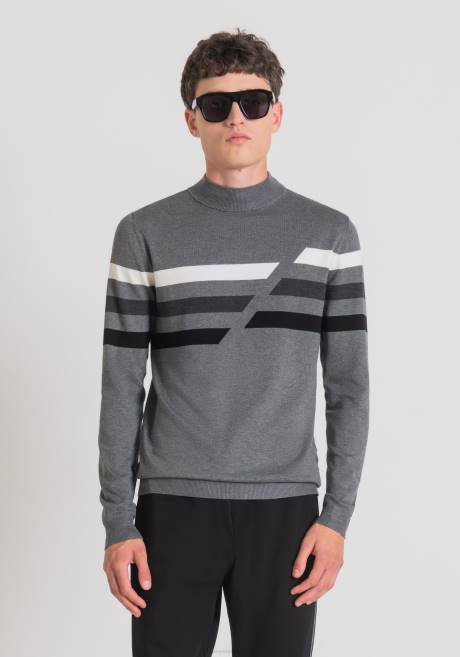 Col polo coupe slim en fil de viscose rasé stretch avec rayures jacquard contrastées Antony Morato gris moyen Hommes vêtements 4B4P76