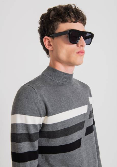 Col polo coupe slim en fil de viscose rasé stretch avec rayures jacquard contrastées Antony Morato gris moyen Hommes vêtements 4B4P76