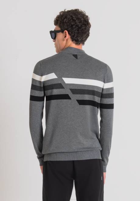 Col polo coupe slim en fil de viscose rasé stretch avec rayures jacquard contrastées Antony Morato gris moyen Hommes vêtements 4B4P76