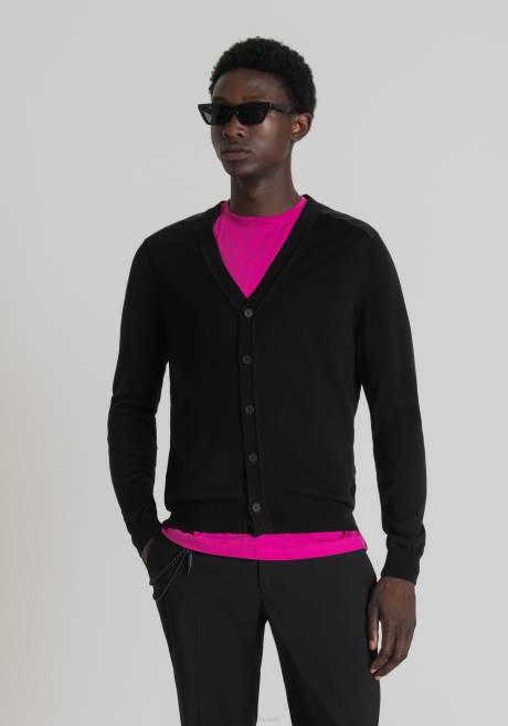 cardigan coupe classique en laine mélangée avec détail en tissu effet suède Antony Morato noir Hommes vêtements 4B4P94