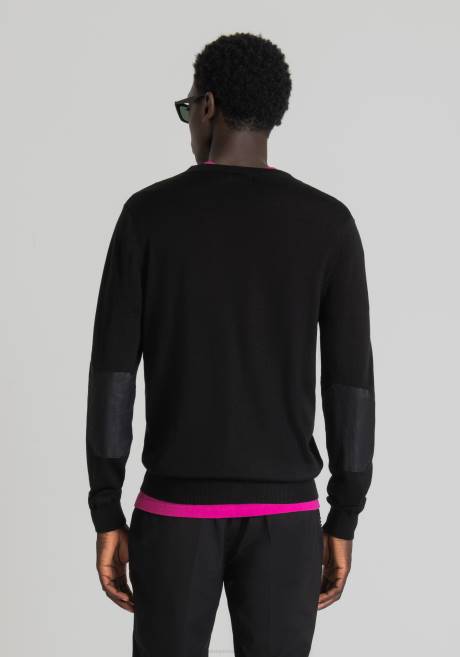 cardigan coupe classique en laine mélangée avec détail en tissu effet suède Antony Morato noir Hommes vêtements 4B4P94