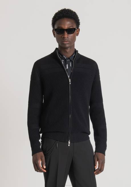 sweat-shirt col montant coupe classique en fil de coton avec zip Antony Morato noir Hommes vêtements 4B4P91