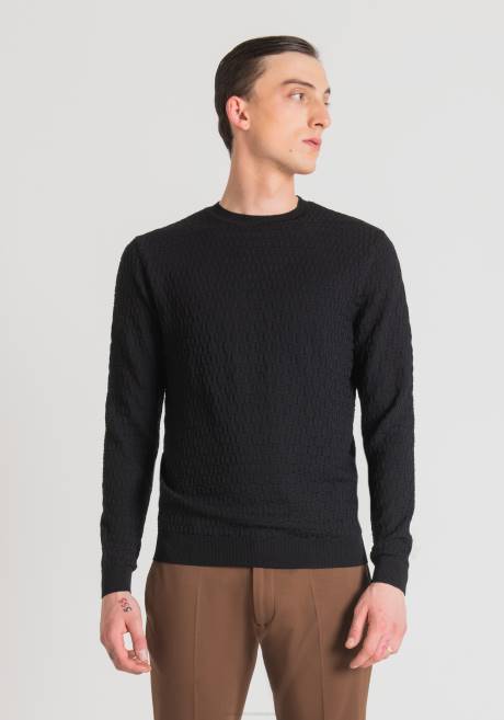 sweat-shirt coupe classique en fil avec motif jacquard 3D Antony Morato noir Hommes vêtements 4B4P88