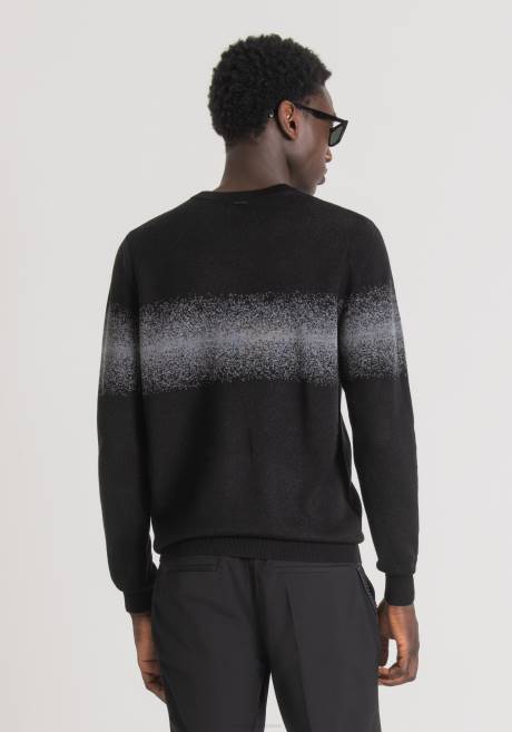 sweat-shirt coupe classique en fil de laine mélangée avec bande jacquard contrastée Antony Morato gris moyen Hommes vêtements 4B4P81