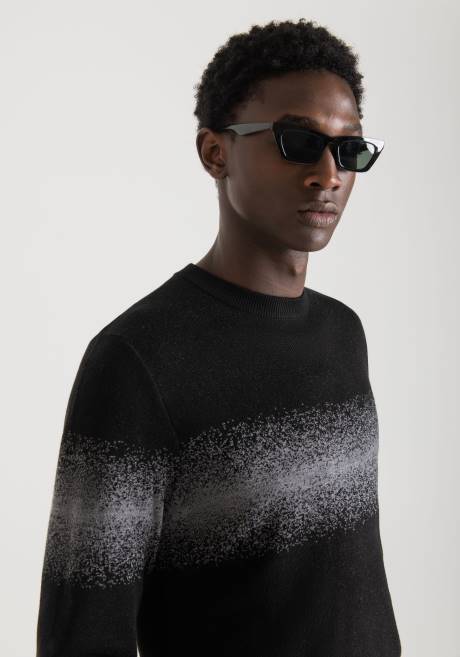 sweat-shirt coupe classique en fil de laine mélangée avec bande jacquard contrastée Antony Morato gris moyen Hommes vêtements 4B4P81