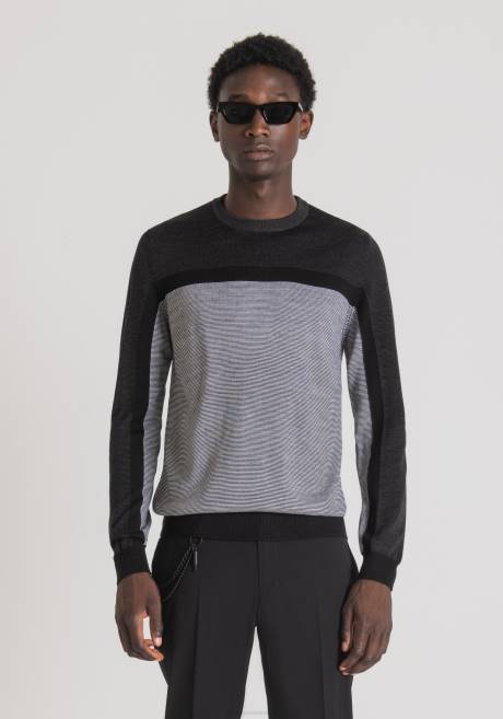 sweat-shirt coupe classique en fil de laine mélangée avec motif jacquard rayé Antony Morato blanc Hommes vêtements 4B4P83