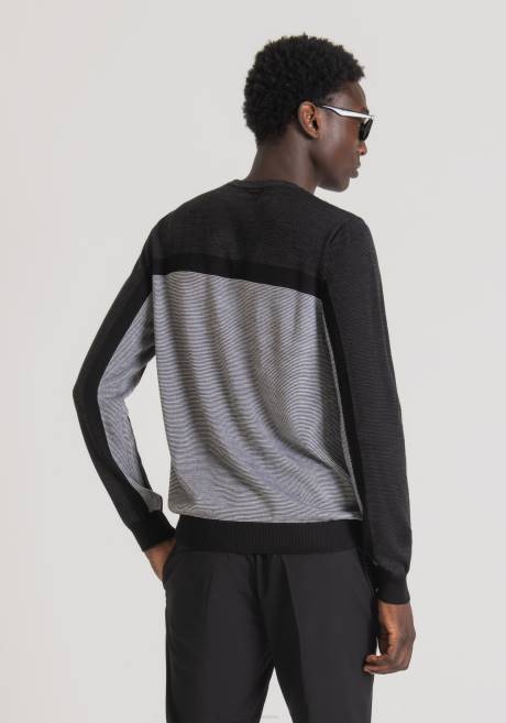 sweat-shirt coupe classique en fil de laine mélangée avec motif jacquard rayé Antony Morato blanc Hommes vêtements 4B4P83