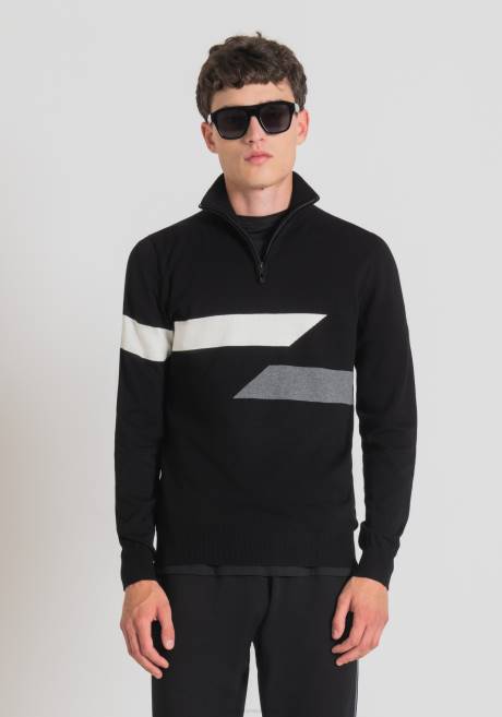 sweat-shirt slim fit à col montant en fil stretch avec bandes jacquard Antony Morato noir Hommes vêtements 4B4P93