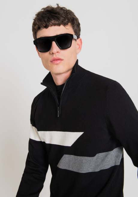 sweat-shirt slim fit à col montant en fil stretch avec bandes jacquard Antony Morato noir Hommes vêtements 4B4P93