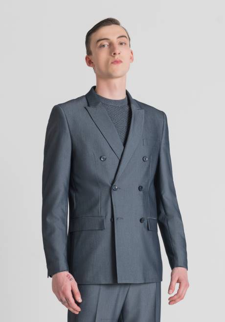 veste croisée Roger Regular Fit en coton mélangé effet denim Antony Morato bleu clair Hommes vêtements 4B4P26