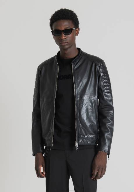 veste de motard coupe slim en cuir véritable avec col coréen Antony Morato noir Hommes vêtements 4B4P3