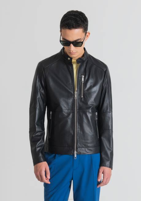 veste de motard coupe slim en vrai cuir avec col coréen Antony Morato noir Hommes vêtements 4B4P4