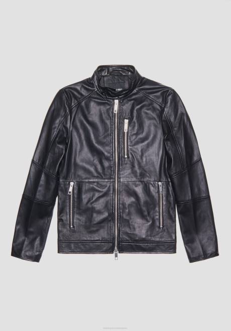 veste de motard coupe slim en vrai cuir avec col coréen Antony Morato noir Hommes vêtements 4B4P4