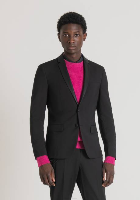 veste judy coupe slim en tissu stretch avec détails contrastés en simili cuir Antony Morato noir Hommes vêtements 4B4P42