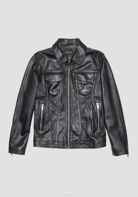 veste slim fit en cuir véritable avec col chemise Antony Morato noir Hommes vêtements 4B4P1