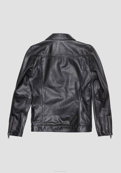 veste slim fit en cuir véritable avec col chemise Antony Morato noir Hommes vêtements 4B4P1